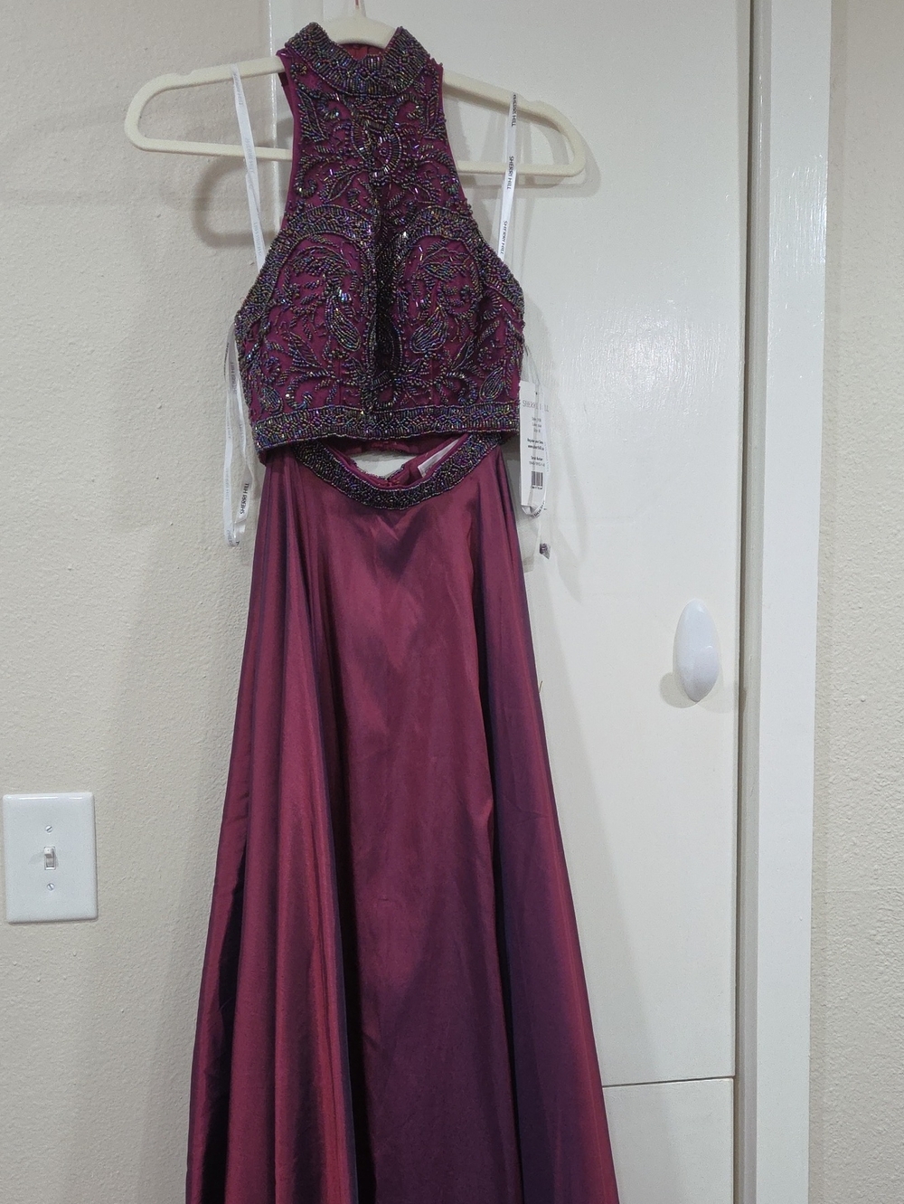Sherri Hill 51061 Plum Beaded Halter Two-Piece Formal Dress